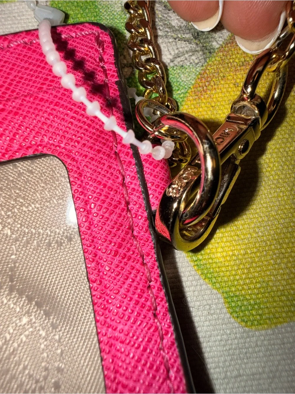 Michael Kors Hot Pink Saffiano Card Holder with Gold Chain